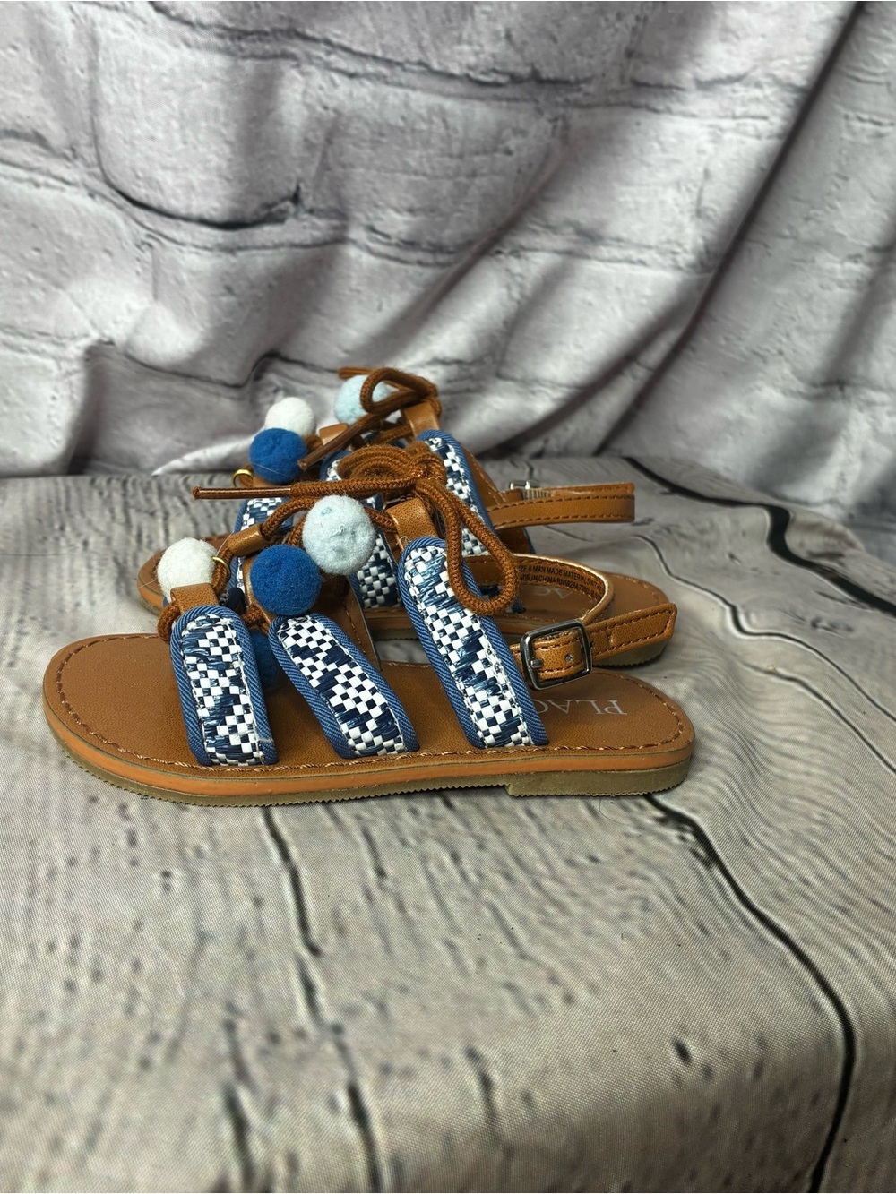 5/$20 Coastal Boho Whimsy Pom Nautical Gladiator Slingback‎ Sandals Baby Girl 6